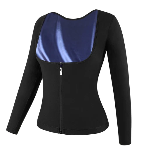 Damen Sauna Anzug Schwitzen Schlankmacher Weste Body Shaper Reißverschluss Langarm Fitnessstudio Tops - Bild 11 von 13