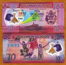 Solomon Islands, $10, 2023, P-W39a POLYMER, UNC Commemorative, Pacific Games