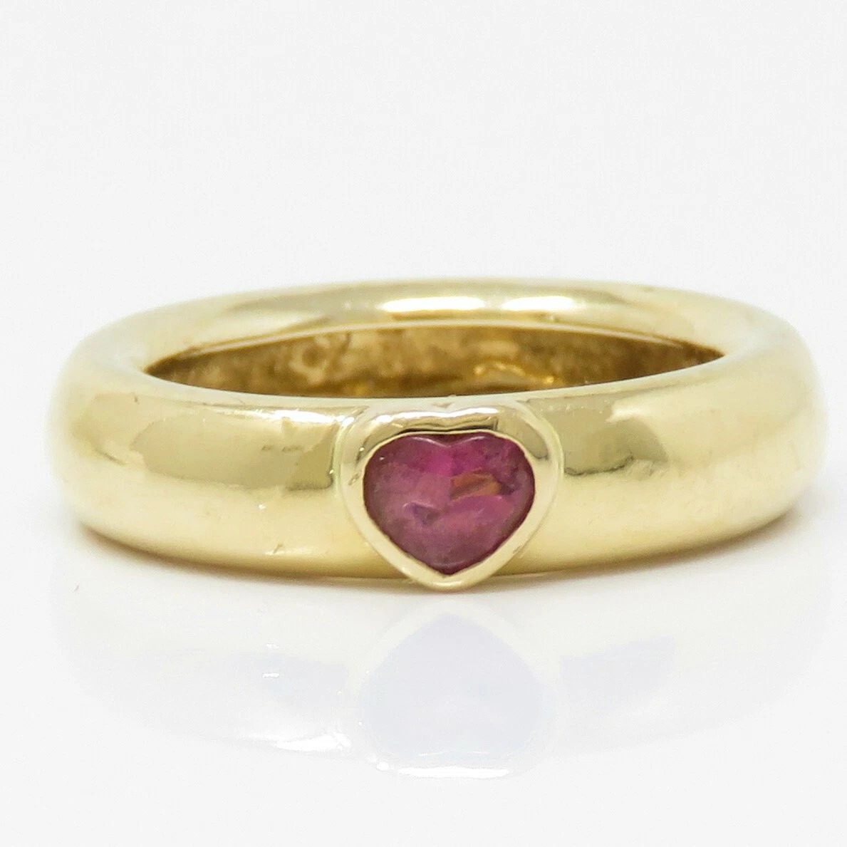 NYJEWEL Tiffany Co. 1993 18k Gold Pink Tourmaline Heart Bump Dome Band Ring