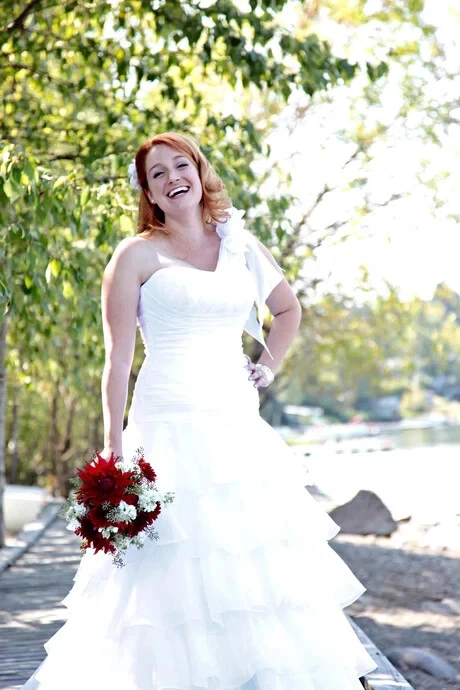 Vestido de novia Maggie Sottero JD1429 14 LE blanco un hombro organza cuentas nuevo con etiquetas Foto 3 de 4