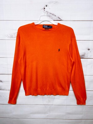 Polo By Ralph Lauren Mens Sweater Size M Orange Long Sleeve 100% Pima  Cotton