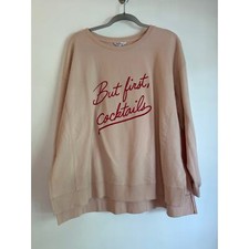 Wildfox Women  s But First Cocktails Sweatshirt Size XXL Pink Velvet Spellout