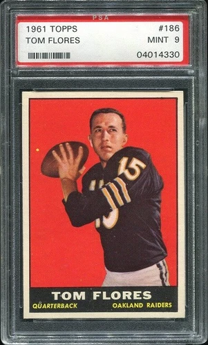 1961 Topps #186 Tom Flores RC PSA 9 Oakland Raiders HOF Univ. of the Pacific