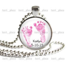 Custom New Baby Girl Feet Glass Pendant Chain Personalized Jewelry Name Date