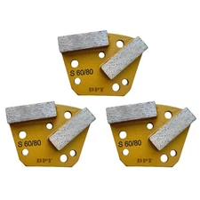 3 Pack Trapezoid Bolt-On Grinder Pads for Concrete Grinders Hard Bond 60 Grit