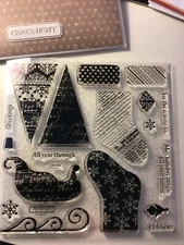 CTMH S1110 HOLIDAY MAGIC Stamps ~ SLEIGH, CHRISTMAS STOCKING, TREE snowflakes