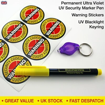 Permanent Ultra Violet Security Marker Pen Invisible UV Ink ✔Stickers ✔UV Light
