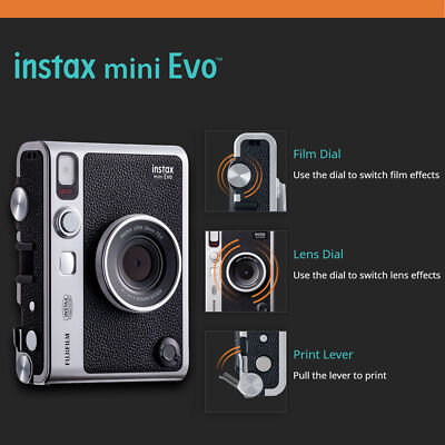 Fujifilm Instax Mini EVO Hybrid Black Instant Camera | Film | SD