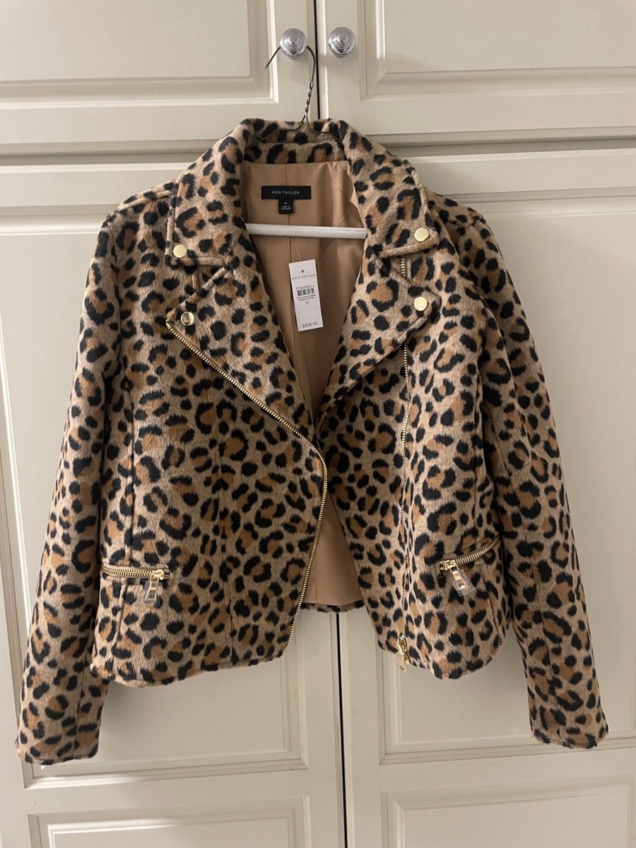 Ann Taylor Animal Print Moto Jacket Women's Size Med Retail $208