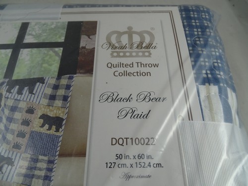 Black Bear Blue Plaid Reversible Quilted Throw Blanket 50x60 Virah Bella Cabin - Picture 3 of 7
