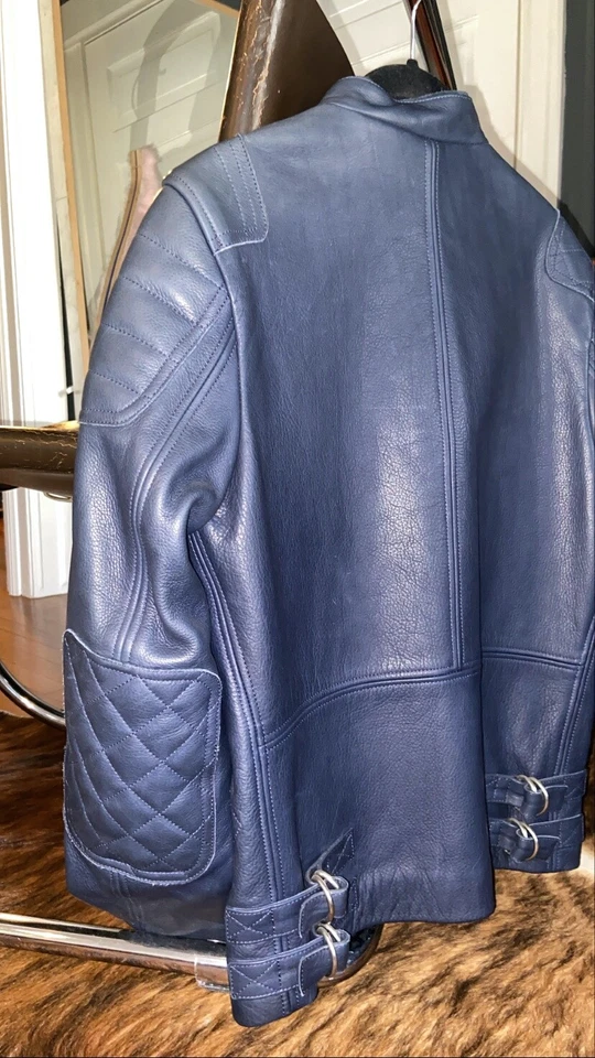 CHAQUETA DE CUERO ACNE STUDIOS OLIVA AZUL MARINO TALLA 44 Foto 3 de 4