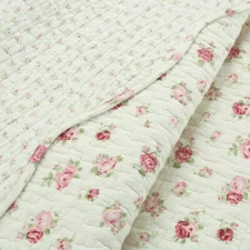 SWEET PINK ROSES 3p Queen QUILT SET : COTTON COTTAGE ROMANTIC COZY SHABBY FLORAL