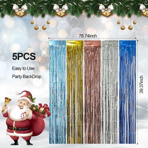 5 Pack Silver Foil Curtain Backdrop Metallic Tinsel Fringe 5, 5pc-Silver  - Picture 6 of 9