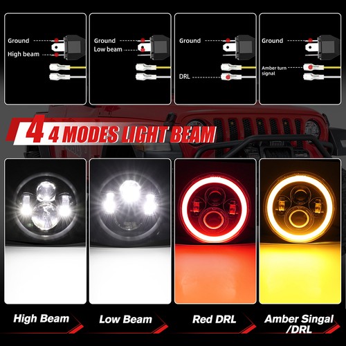For 90-97 Mazda Miata MX5 MX-5 H6024 2X 7'' LED Headlight Lights Halo Angel Eye - Picture 2 of 10
