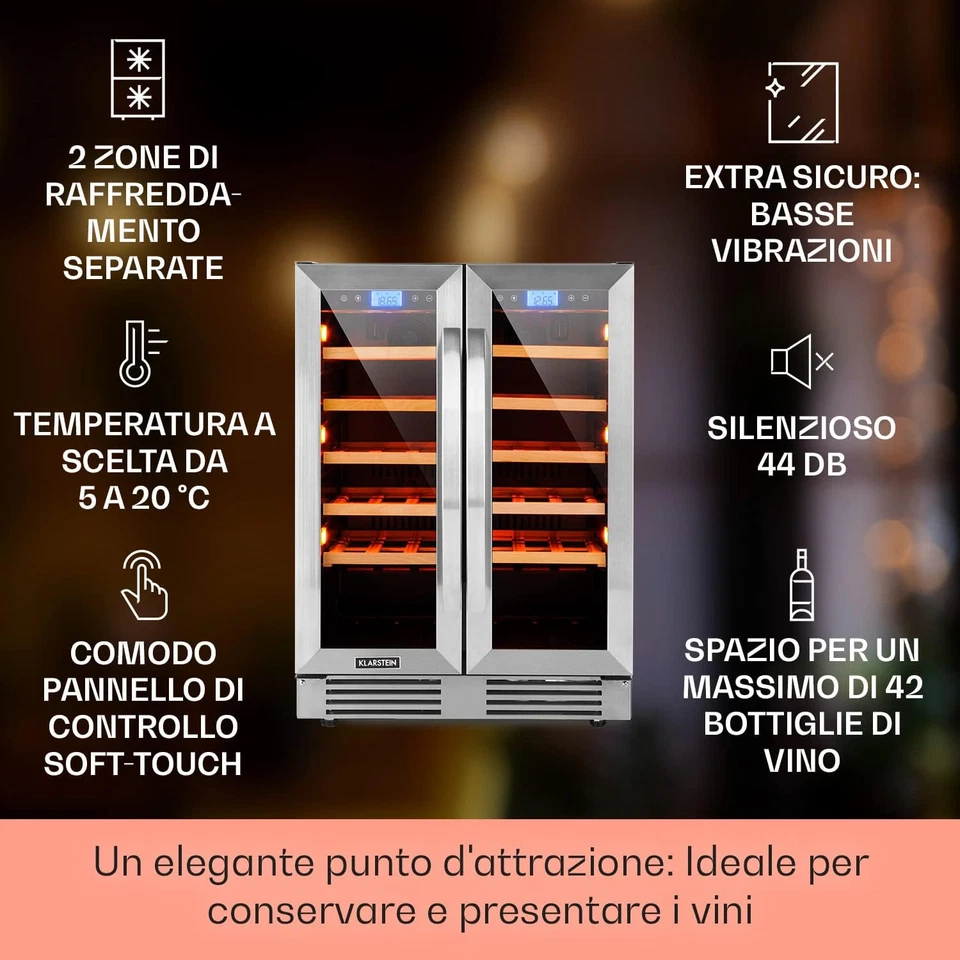 Cantinetta Vino Design Da Incasso, Cantinetta Vino Refrigerata a Zona Doppia per - Immagine 2 di 4