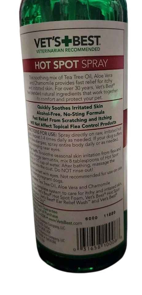 Spray para aliviar la picazón de puntos calientes para perros, veterinario mejor alivia la piel seca 16 fl oz Foto 2 de 2