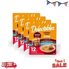 4 pack Delectables Stew Senior 10 Variety Pack Lickable Cat Treats, 12-Pack