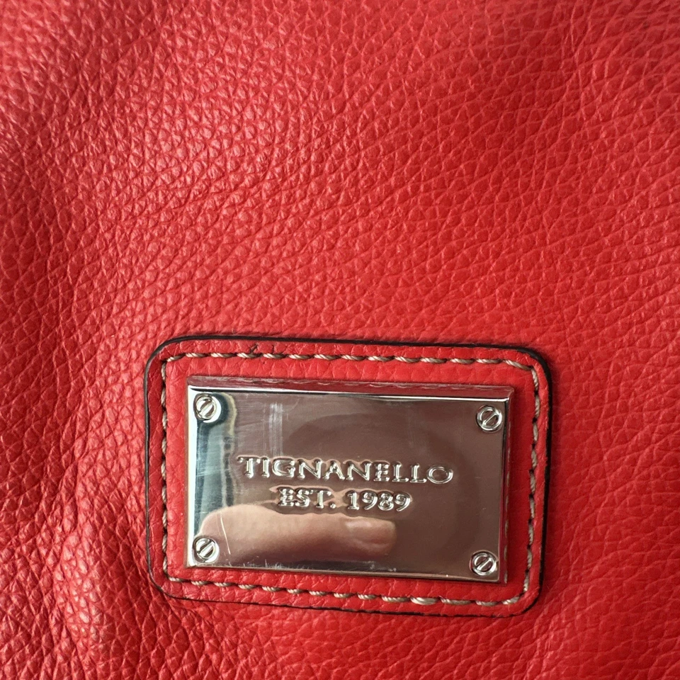 Tignanello Rojo Cuero Genuino Bolso de Hombro Grande Bolso de Mano Cartera Multi Bolsillo Foto 3 de 4