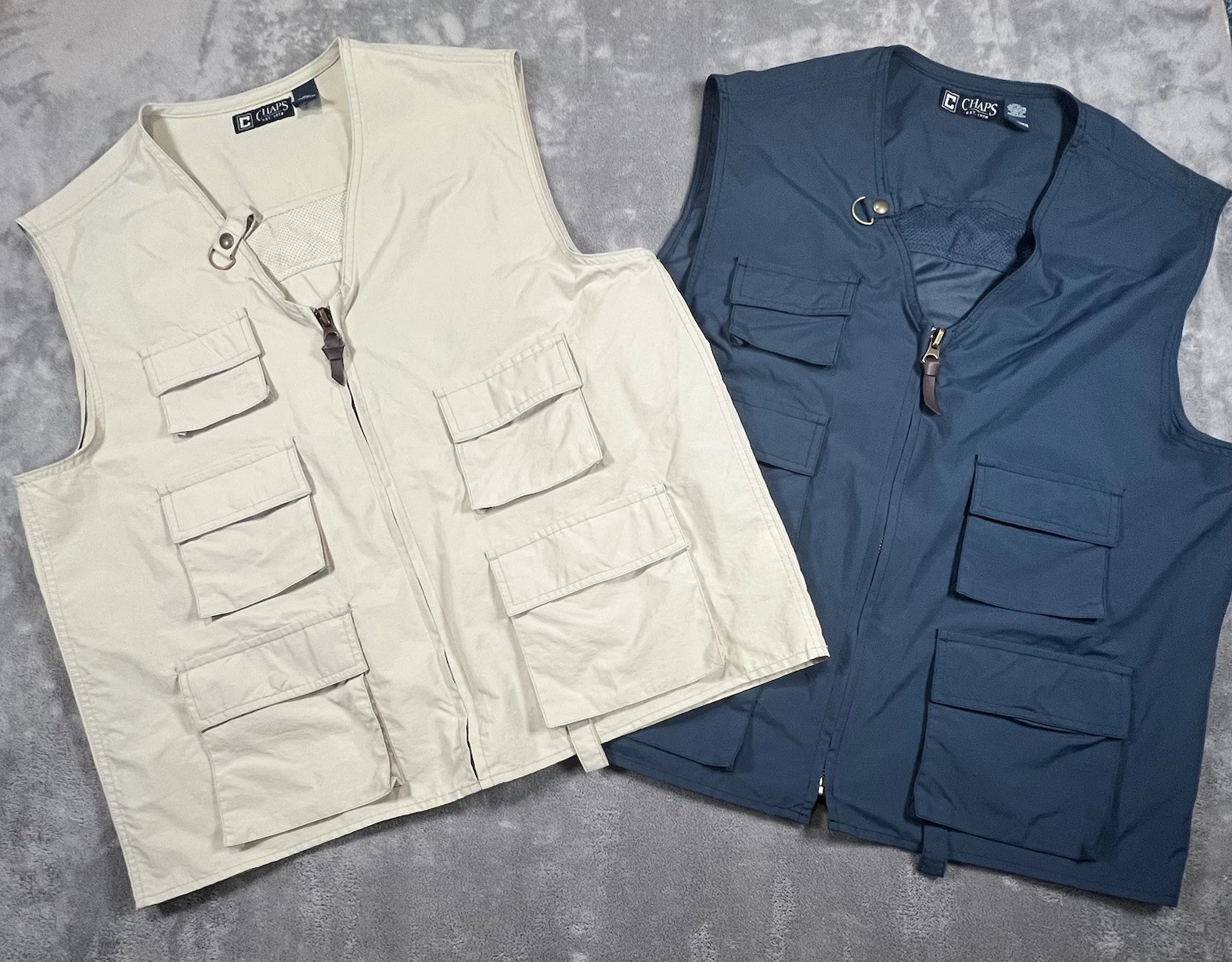 (2) CHAPS Mens XL Hunt Fishing Camping Photography Zip Vest Cargo Pocket Golf
