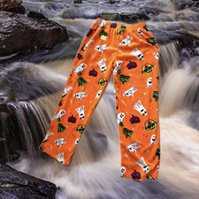 Unisex Kids Orange Halloween Ghost Graphic Fleece Pajama Pants, Size M