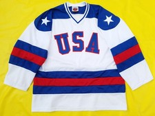 Mens Large Miracle USA OLYMPICS JERSEY k1 white 1980S