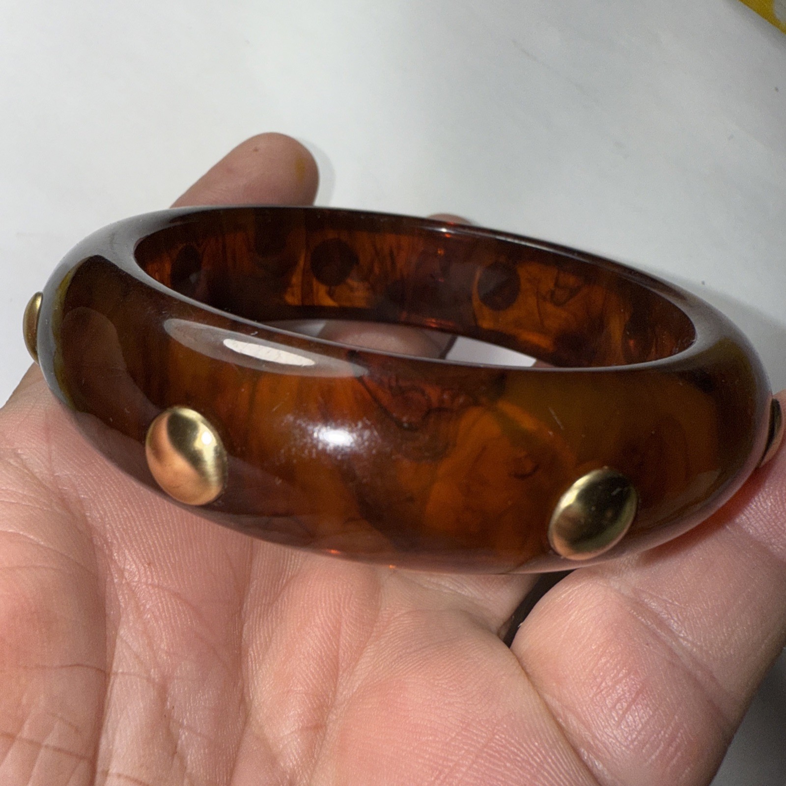 Bracelet Bangle Bakelite Root bear With Studs 3/4… - image 16