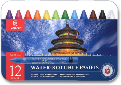 12 Colors Water-Soluble Pastel Crayons Set, Multi-Technique Art Kit with Brush &