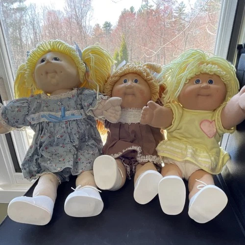 Cabbage Patch Kids Vintage Lot of 3 18" Blonde Curly Hair Blue Eyes Dolls 1980s