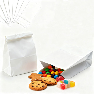 Small White Paper Bags 50 PCS, 1LB Mini Kraft Treat Bags 3.5X2.2X7.1'' Snack Bags