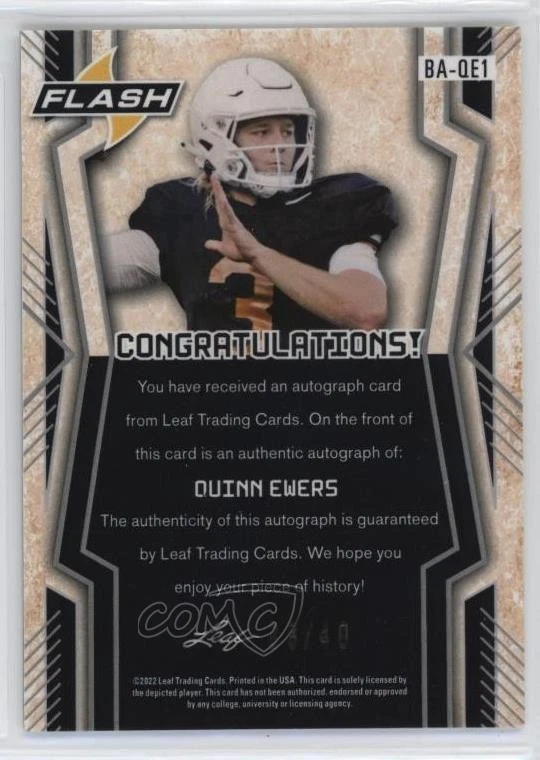 2022 Leaf Flash Silver Metalized Sparkles /40 Quinn Ewers #BA-QE1 Auto - Image 2 of 2