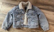 GAP KIDS BOYS Shearling Sherpa BLUE DENIM Jean SNAP BUTTON JACKET SIZE SMALL 6-7