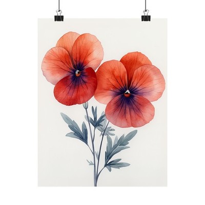 Boho Red Violas Flower Art Print Poster, Minimalist Floral Wall Art, Botanical 1