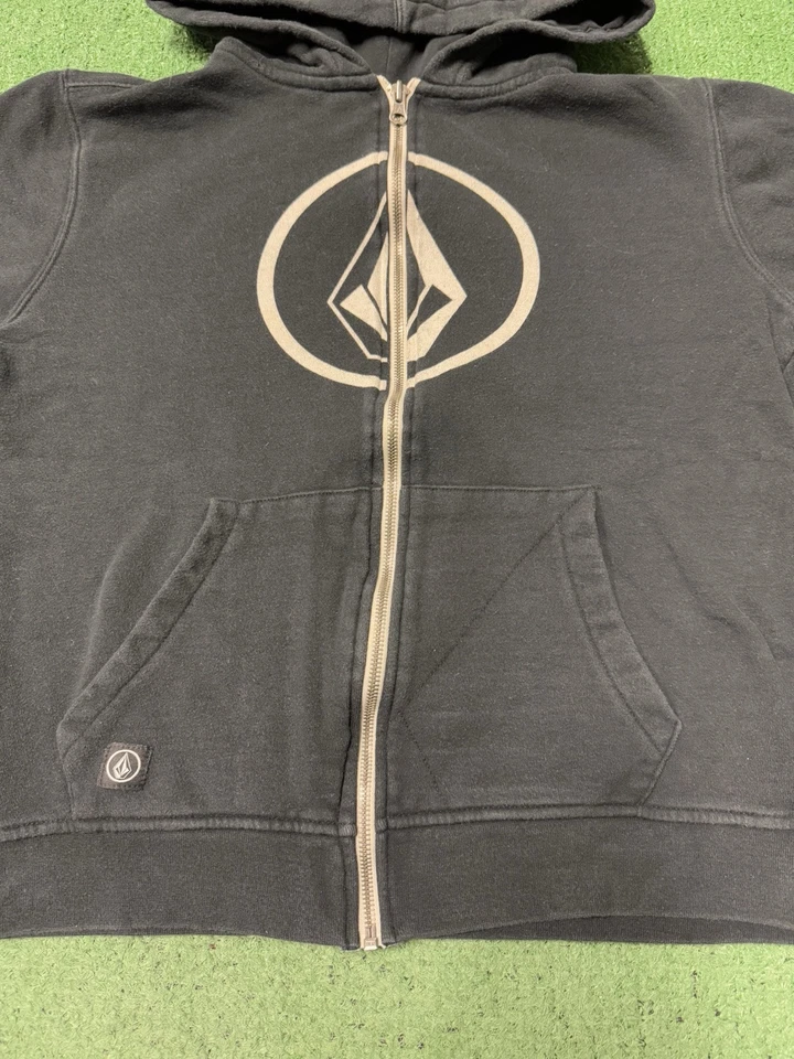 Sudadera con Capucha Cremallera Completa Y2K Volcom De Colección Niños Grande Negra Patín Logo Grunge Surf De Colección Foto 3 de 4