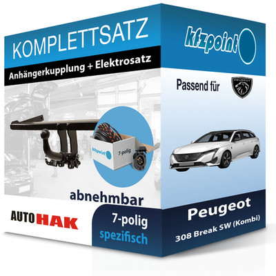AUTO HAK Anhängekupplung abnehmbar und E-Satz für Peugeot 308 Break SW 14-21 PKW