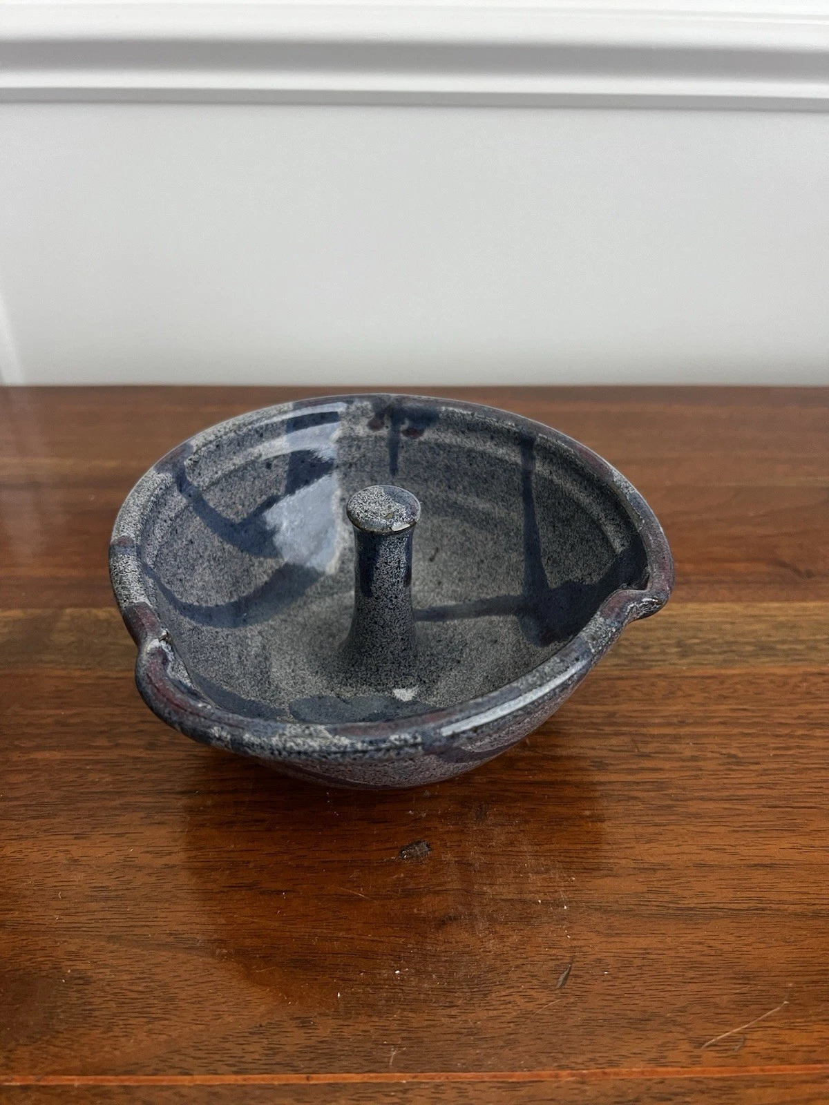 Handmade Pottery Ceramic Citrus Juicer Reamer Bowl Blue Gray Signed Studio Art