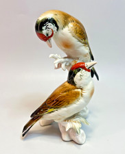 Gruppo statuine porcellana tedesca Karl Ens vintage cardellino uccellini ramo arroccato