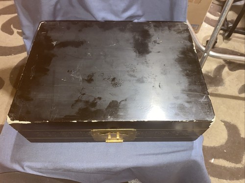 Antique Chinese Black Lacquered Jewellery Box, Overlaid, Jade/Soapstone, Floral. - Picture 11 of 11