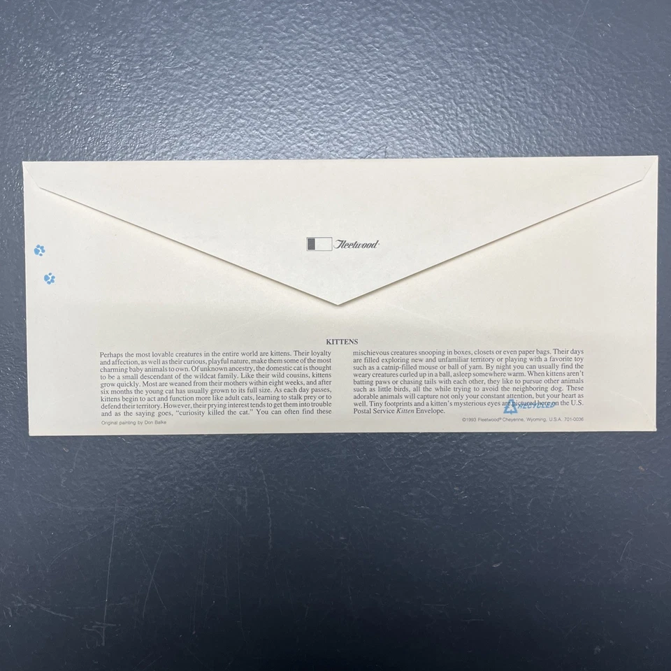 1993 Kittens Siamese Cat Eye stationery 29c Sc U630 FDc with Fleetwood cachet - Image 2 of 4