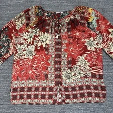 Johnny Was Shirt Women Medium Ikat Blise Blouse Aztec Button Up Tasseled Boho