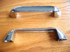 Two Vintage Chrome Drawer Pulls w Flared Bases Cabinet Door / Dresser Handles