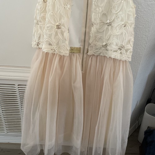 $89 Hannah Banana Big Girl 16 Party Dress Ivory Tulle Midi Gold - Picture 6 of 9