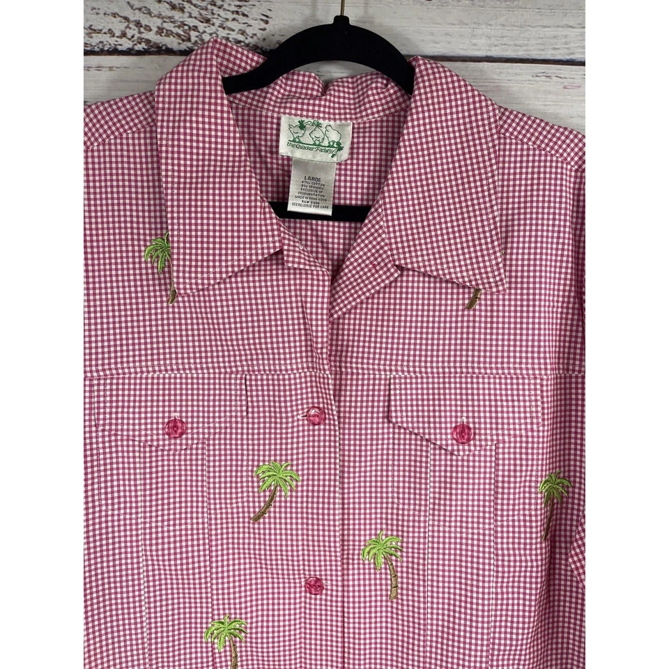 Quacker Factory Jacket Women's Large Gingham Palm Tree Embroidered Button Front - Image 2 of 4