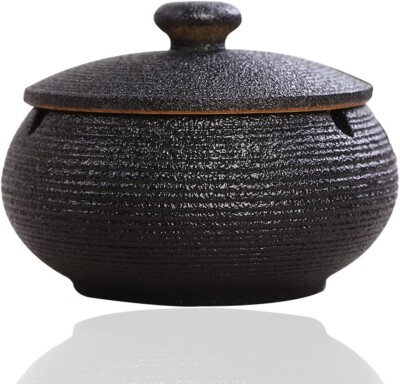 Windaschenbecher Schwarz Retro Keramik, Aschenbecher Mit Deckel Für Drauß