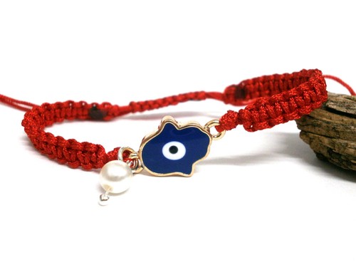 Pulsera artesanal " Mandy " charm mano de fatima 14kgp con ojo turco - Imagen 5 de 6