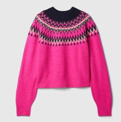 Gap pink Fair Isle girl crew sweater kids sz XL 12 D3 - Image 1 of 3