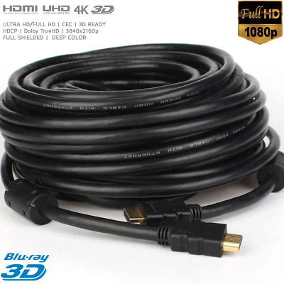 CABLEVANTAGE HDMI Cable 50. 75, 100FT FT 1080p 3D High Speed Ethernet ARC Gold