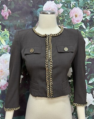 ELISABETTA FRANCHI Brown Jacket with Chain Size 40 Made In Italy