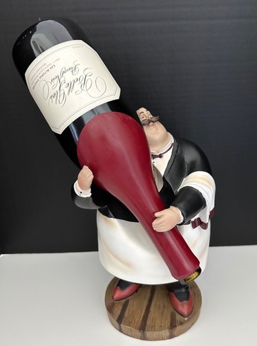 Portabottiglie di vino cameriere in resina paffuta | statuina decorazione espositore | bianco e nero - Foto 1 di 9