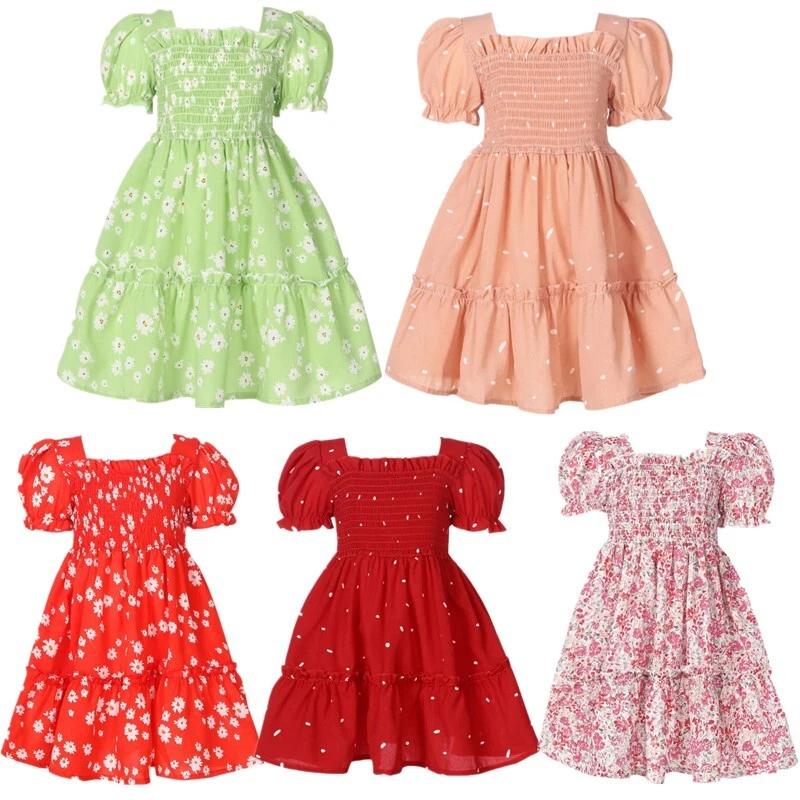 Kid Girl Sweet Floral Print Square Neck Short-sleeve Dress