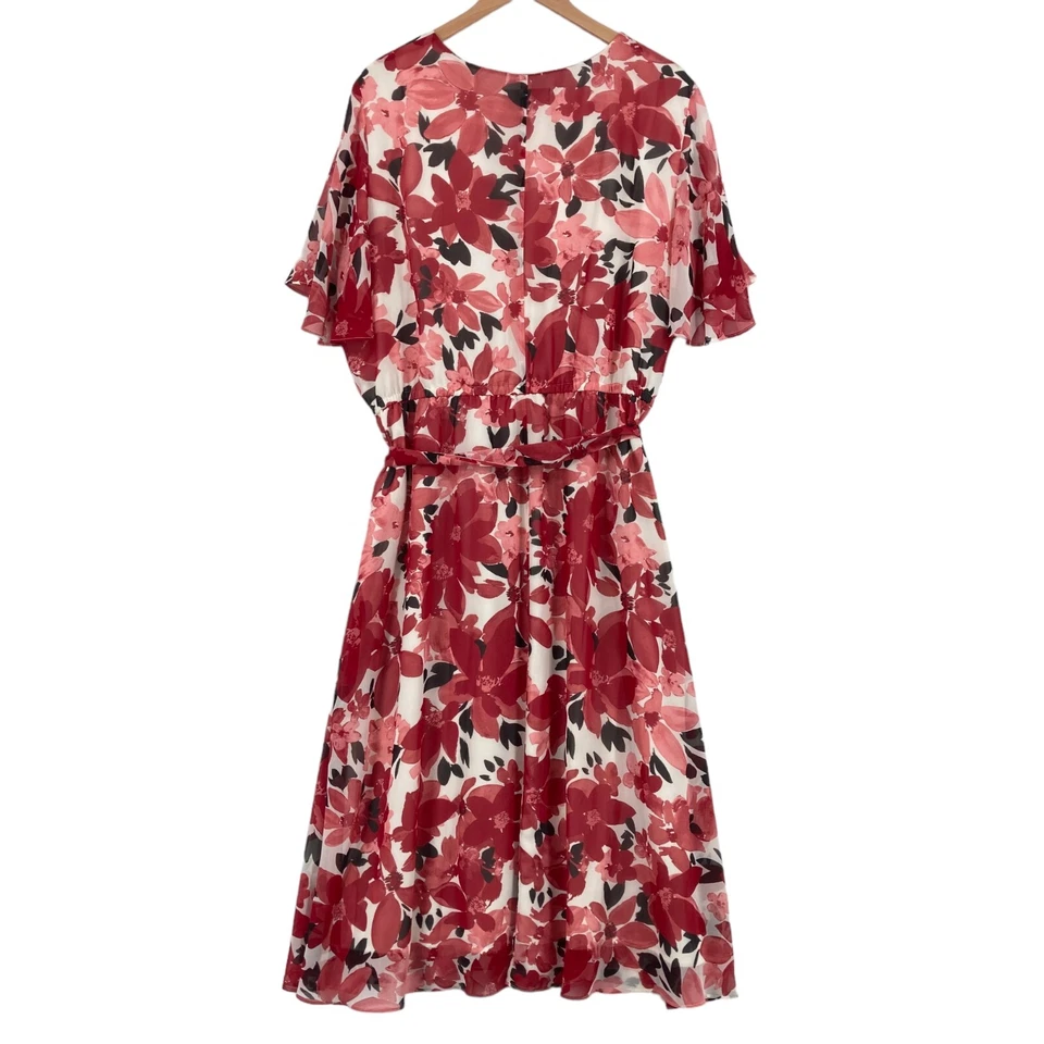 Kasper Fit & Flare Dress Womens 2XL White Red Floral Short Sleeve Round Neck - Image 2 of 4